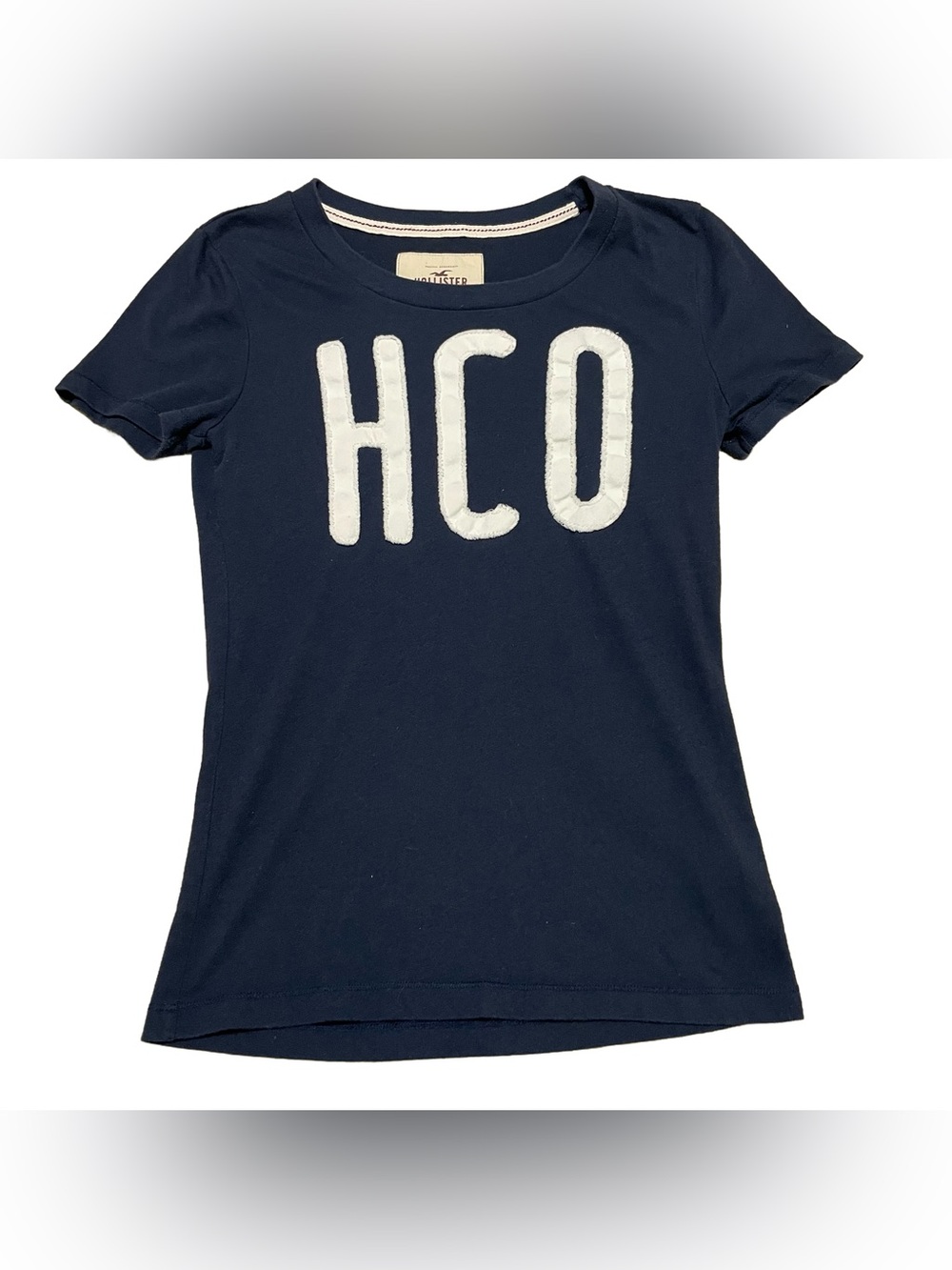Hollister Navy Short Sleeve Tee with White HCO Applique